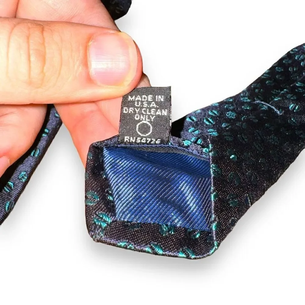 Tom James Navy & Teal Coffee Bean Made in USA Silk Tie